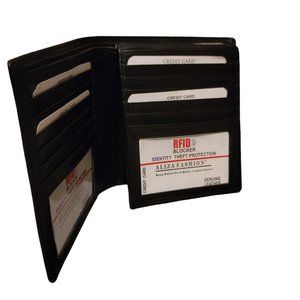 RFID Blocking Mens Leather Bi-Fold Big Hipster Wallet, 25 cards slots
